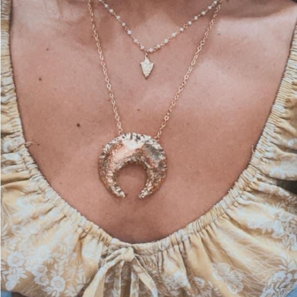 Gold Crescent Pendant Necklace
